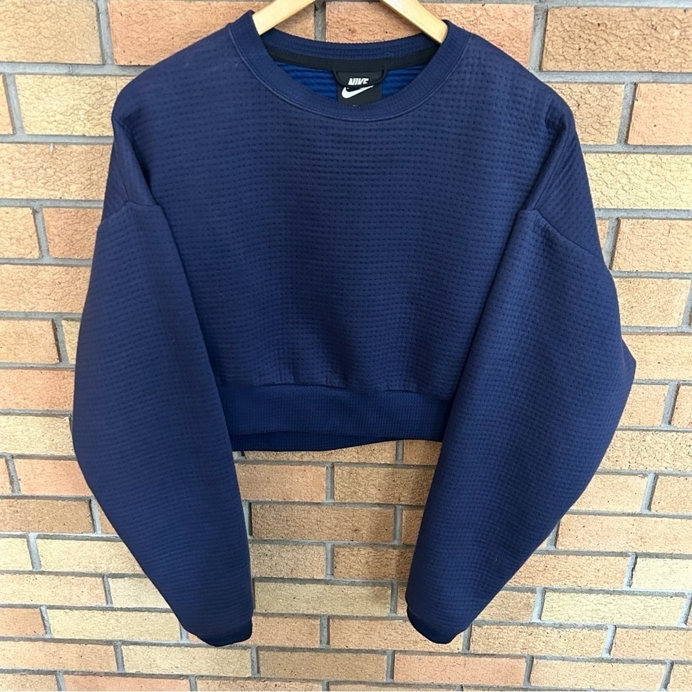 NIKE Sportswear City Ready Crewneck Cropped Sweatshirt Navy Blue Size Small - Picture 2 of 8